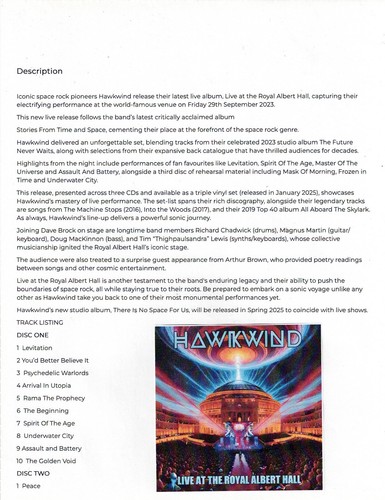 HAWKWIND - LIVE AT THE ROYAL ALBERT HALL (3CD 2024) NEW *26 TRACKS* SALE $29 - 第 2/3 張圖片