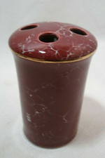 Bath Vanity Burgundy  White Ceramic Faux Marble Toothbrush Holder