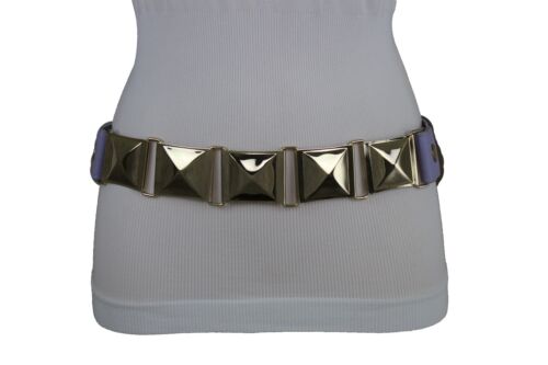 Women Belt Western Fashion Gold Metal Square Buckle Lavender Waistband Size S M - Afbeelding 1 van 13
