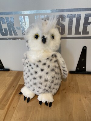 Cascade Toy Realistic Snowy Owl Puppet Plush Head Turns White Gray 10  Stuffed