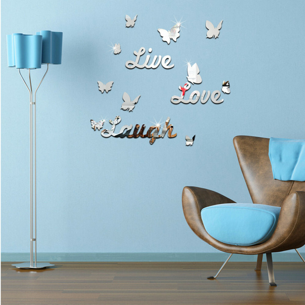 3D Removable Mirror Wall Sticker Love Butterfly Wall Decals Romantic Home Decor