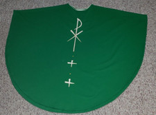 CLERGY OFFICIANT VESTMENT CHASUBLE  STOLE GREEN W/CHI RHO