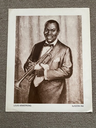 Elton Fax Louis Armstrong Print Vintage Jazz Portrait Black Americana Art