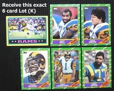Los Angeles Rams 1986 Topps Exact 6 Card Lot (K) #s 76-82-83-85-86-87