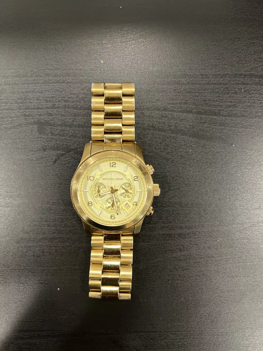 Michael Kors Gold-Tone Oversized Runway Stainless Steel Metal Watch For  Women | eBay