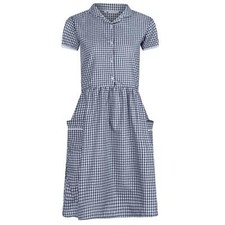 Kids Girls School Gingham Uniform Summer Checked Dress Frilly Pockets 4-14 Years