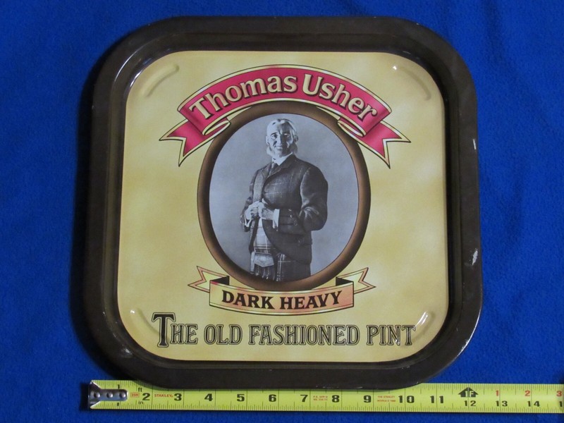 Vintage Thomas Usher Dark Heavy old Fashioned Pint UK Draught Beer Tray Square