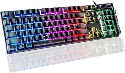 Wired Crack Rainbow Gaming Keyboard,104 Keys Light Up Mechanical Keyboard for PC