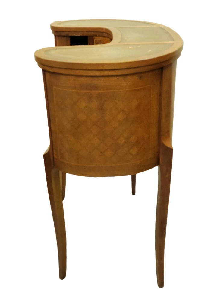 Antique Louis XV Revival Inlaid Oval Wood Desk Secretary with Leather Trim - Image 3 of 4