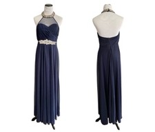 My Michelle Formal Long Navy Halter Dress Jewel Accents Size 9