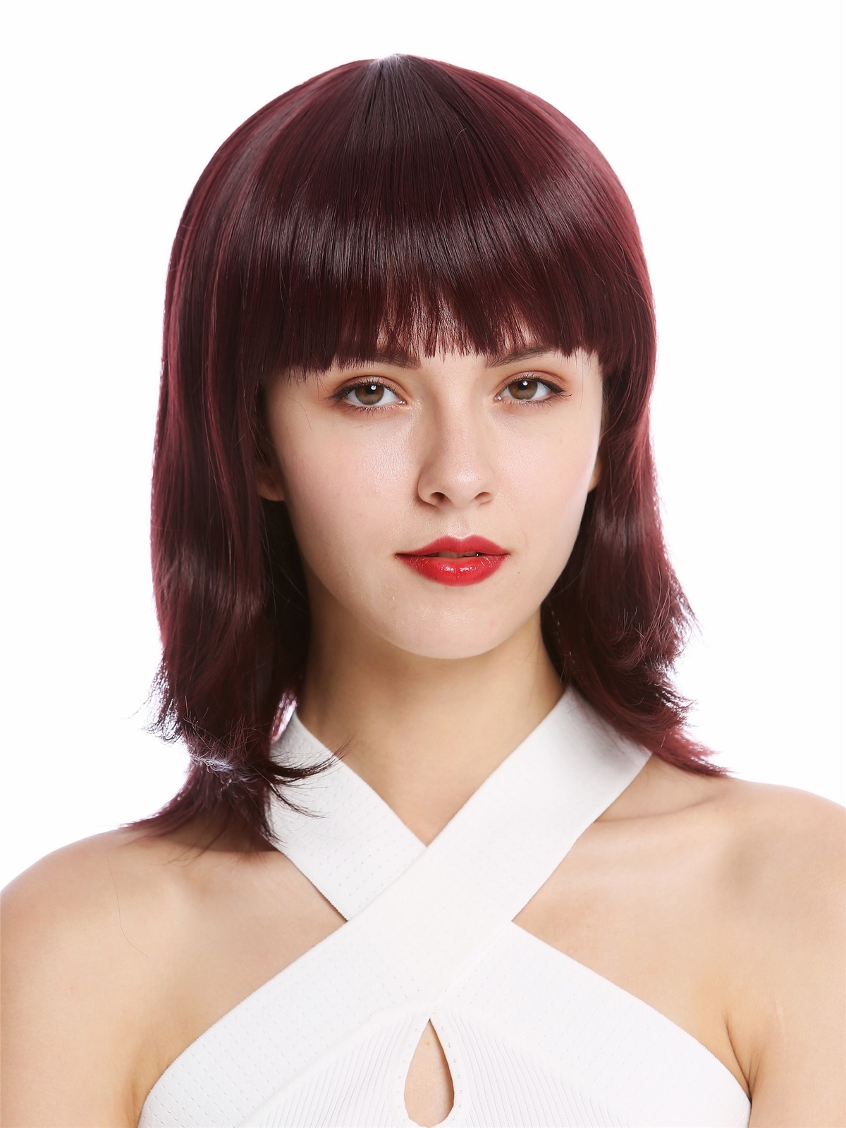 Wig Women's Bob Longbob Short Smooth Bangs Red Aubergine Red YZF-4362-110