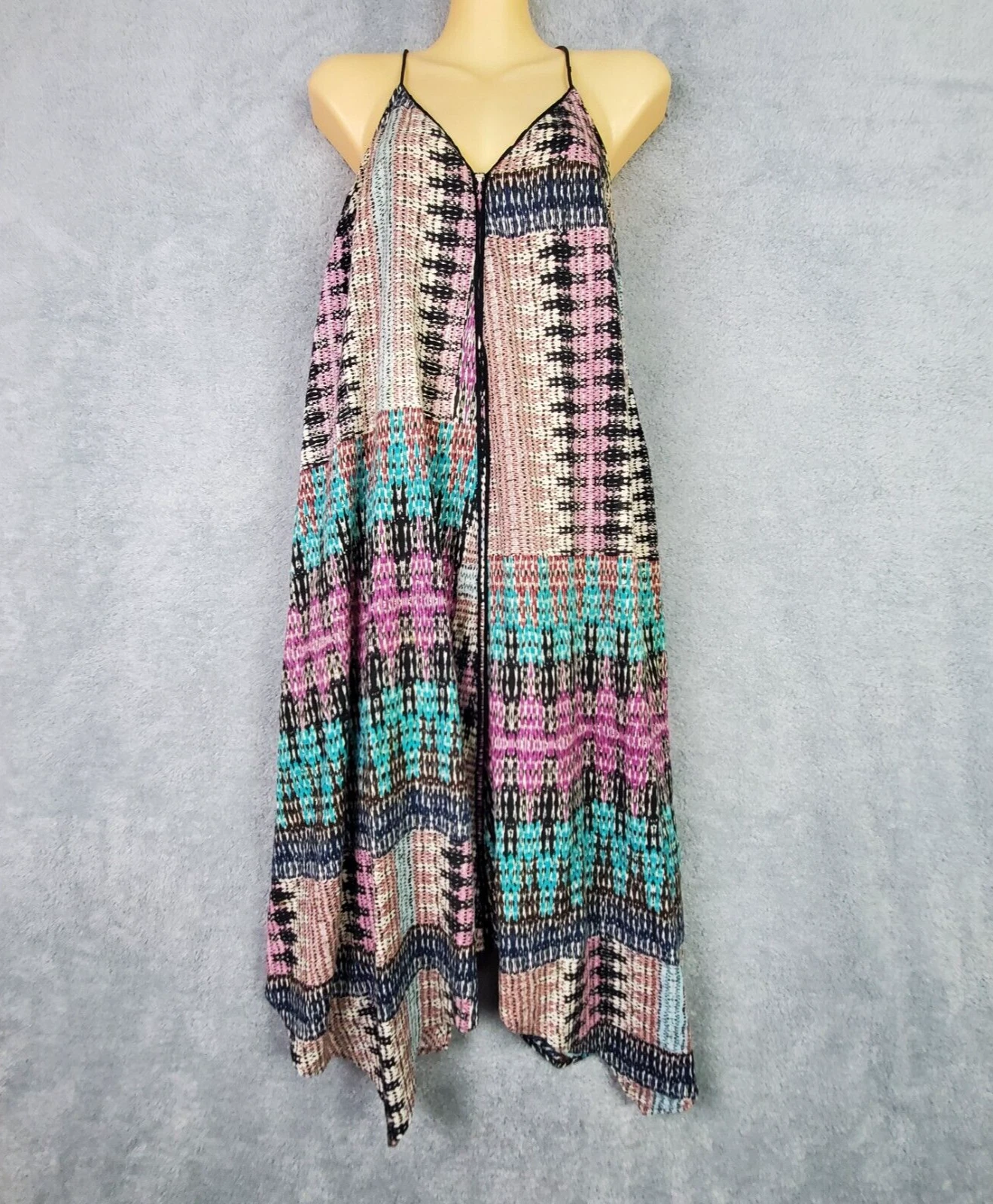 Anthropologie Akemi Kin Dress XS Beige Boho handkerchief V Neck Oversized Flowy
