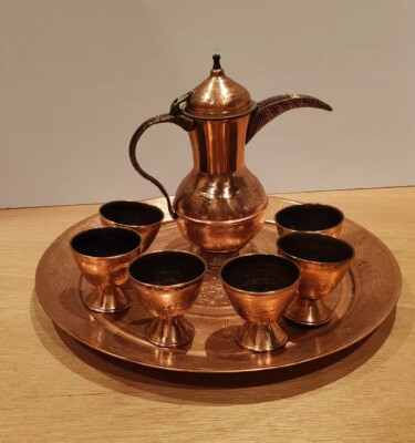 Vintage Kupfer Kaffeekanne Teedose Set 6 Tassen Tablett