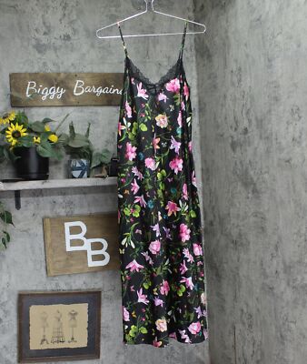 INC International Concepts Woven Lace-Adorned Nightgown Amelia Blooms Black XS