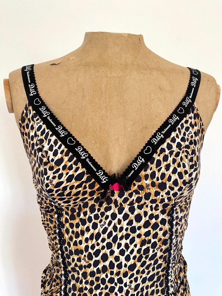 D&G DOLCE & GABBANA Y2K Vtg Logo Leopard animal print cami