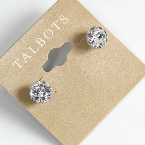 New 10mm Talbots Crystal Round Classic Stud Earrings Chic Women Everyday Jewelry - Picture 2 of 4