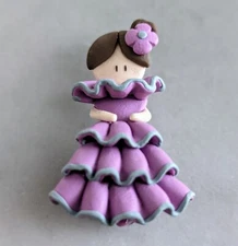 Handmade Purple Gowned Senõrita Fimo Polymer Clay Decorative Magnet (New)