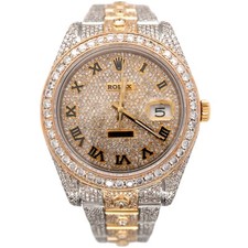 Rolex Mens Datejust 41 18K Yellow Gold & Steel ICED 22ct Roman Dial Watch 116333