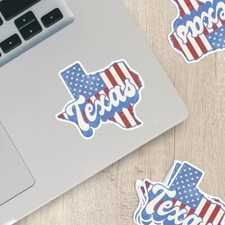 Texas State Sticker with American Flag Background Weatherproof Vinyl Decal