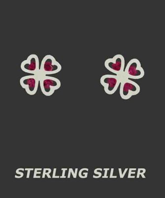 LAB-CREATED RUBIES CLOVER OHRSTECKER .925 STERLING SILBER - Neu mit Etikett