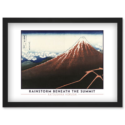 Katsushika Hokusai Regensturm unter Gipfel Berg Fuji Gemälde gerahmte Kunst A4