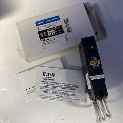 Eaton / Cutler-Hammer BR115AF 15 Amp 1P 120VAC Arc Fault Circuit Breaker NOS
