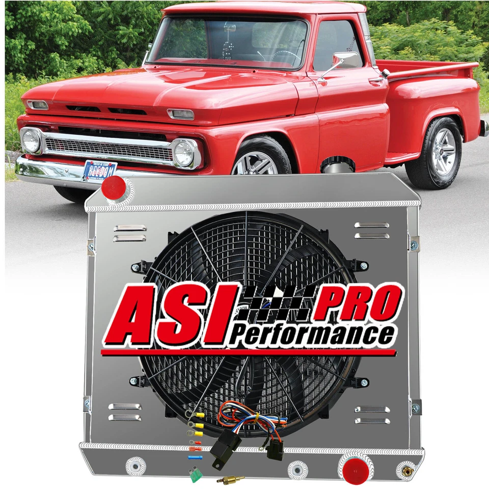 For 1963-1966 &1964 Chevy C/K Pickup Truck C10 C20 C30 3 Row Radiator Shroud Fan Foto 2 de 4