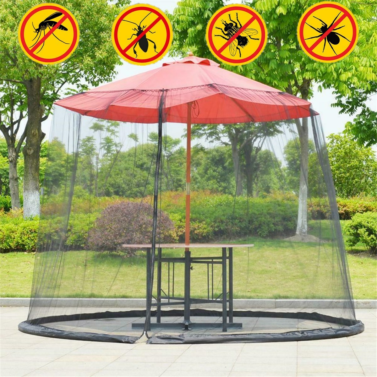 Universal Canopy Umbrella Net Cantilever Offset Hanging Market Umbrellas W Tilt Screen Balcony Umbrella Cover Double Zipper Doors Adjustable 7 5 11ft Outdoor Patio Table Umbrella Mosquito Netting Patio Furniture Covers Patio Furniture