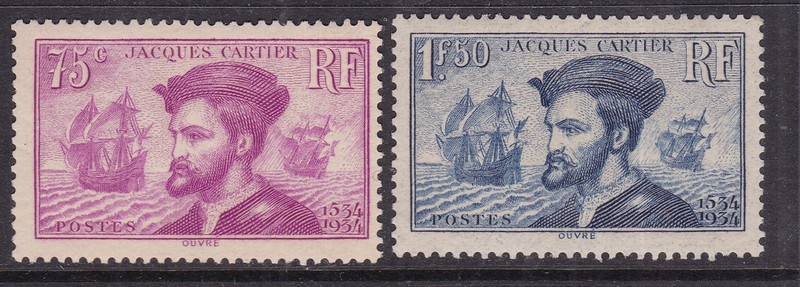 FRANCEx ^^^^1934  RARER   Yvert# 296,297 LH set ( J. CARTIER)   @xx xdco2806fr07