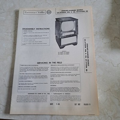 STEWART-WARNER Manual Television TV 1956 Photofact 21C-9700W WB X XB 21T-9700R