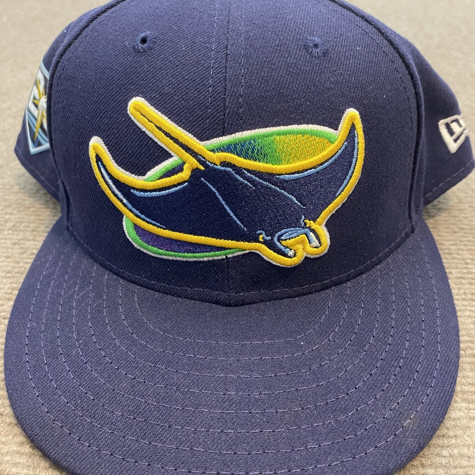 Tampa Bay Rays Hat Cap Fitted Mens 8 Blue MLB Baseball 20th Anniversary New Era - Image 2 of 4