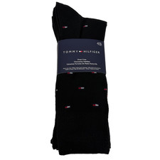 TOMMY HILFIGER Black Dress Crew Socks - 4 Pack - Flag Logo Stretch Ribbed