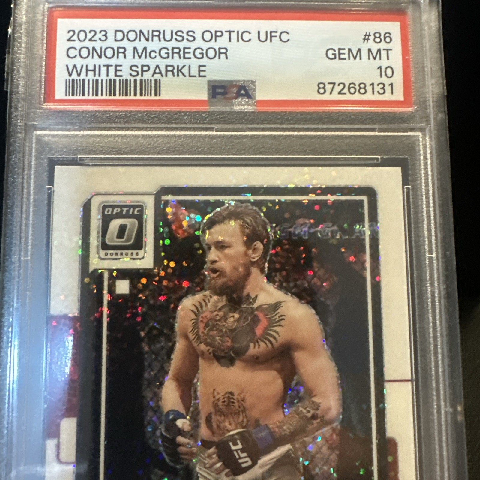 2023 Panini Optic UFC - White Sparkle Prizm #86 Conor McGregor SSP PSA 10 view 2