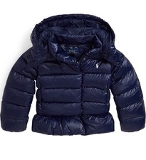 Polo Ralph Lauren Girls' Down Hooded Peplum Jacket C Core Navy Toddlers