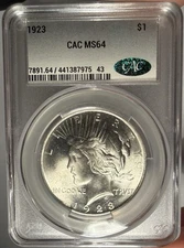 1923 $1 CACG MS 64 CAC Peace Silver Dollar