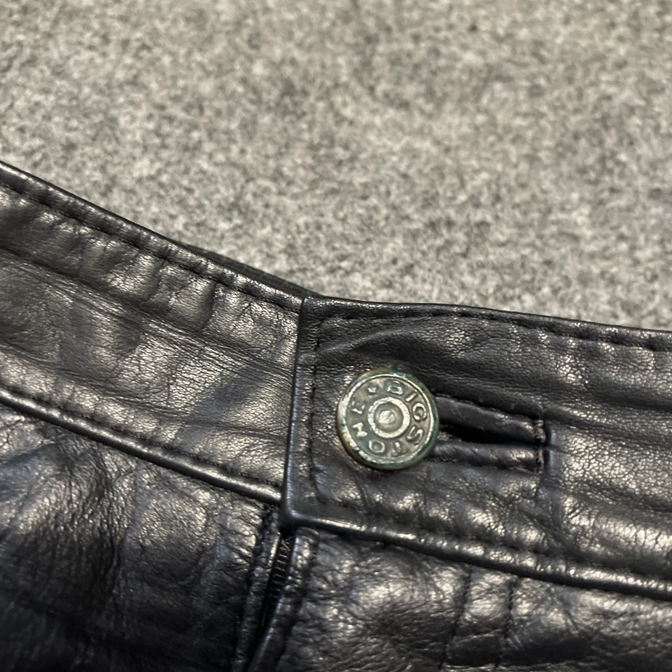 Big Stone Leather Pants Cowhide Black Gold Button Size W32 Vintage I4 - Image 2 of 4
