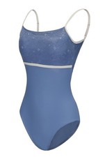 Womens Blue Floral Lace Front Camisole Strap Dance Leotard Unitard Medium