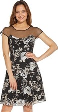Adrianna Papell Women's 14 Lace Floral Embroidered Dress Black Cocktail Formal