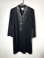 Misook Exclusively Misook Black Rhinestone Crested Button Lightweight Duster
