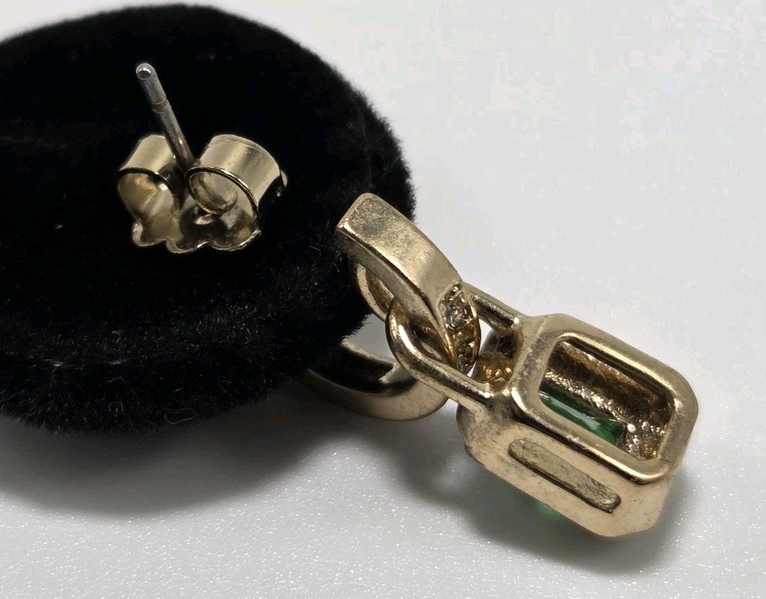 Simulated Emerald Gold Tone Dangle Post Earrings … - image 9