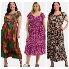 Terra & Sky Women's Plus Crinkle / Flutter Sleeve Off Shoulder Maxi Dress