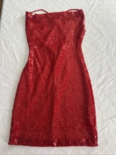 Windsor Women’s Red Sequin MiniDress SizeM Adjustable Straps Zip Open Back Valen