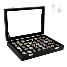  11x8 Inch Dustproof Enamel Pin Display Case Shadow Box Frame with Hooks Black