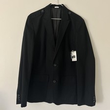 New Calvin Klein Military-style Black Cotton Sport Coat Blazer. MSRP 148