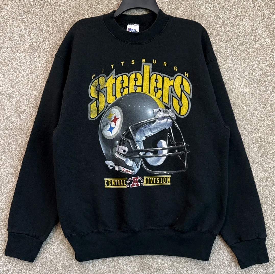 Vintage 90s NFL Pro Player Mens Large Pittsburgh Steelers Helmet Sweatshirt USA