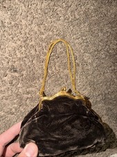 Vintage Rosenfeld Black Velvet Evening Bag Gold Frame Kiss Lock Chain Clutch