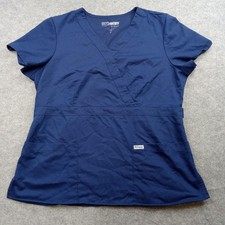 Greys Anatomy Shirt Womens XL Barco Navy Blue Scrub Top V Neck Pockets