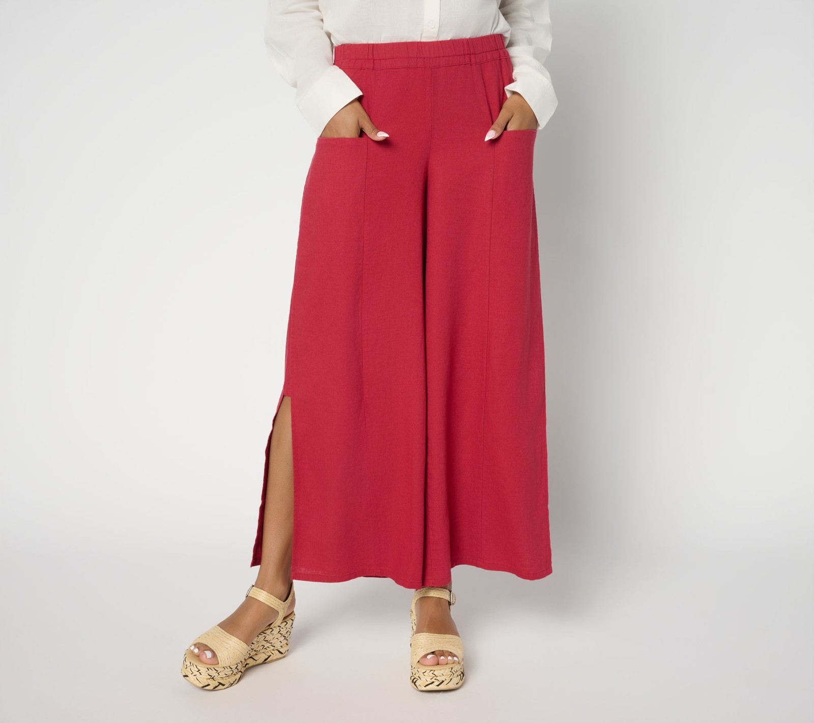 Peace Love World Women's Pants Sz L Boheme Reguar Linen Blend Side Red A691693
