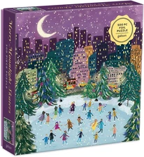 Galison Merry Moonlight Skaters 500 Piece Foil Puzzle Jigsaw SEALED NEW