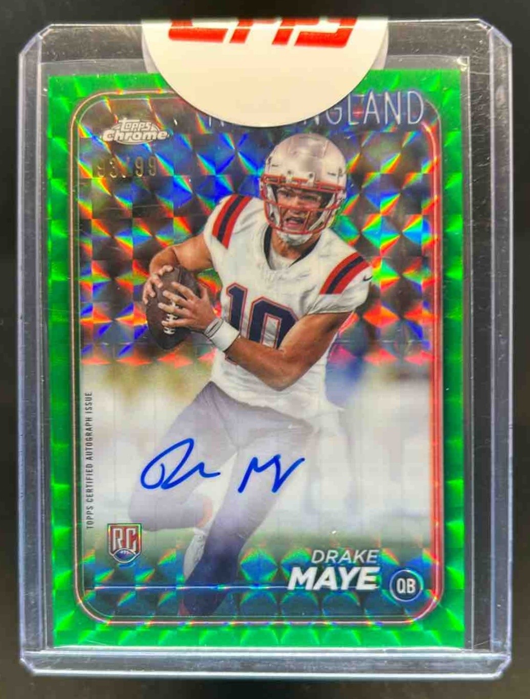 2024 Topps Chrome Drake Maye Rookie Auto RC Green Geometric Refractor #93/99